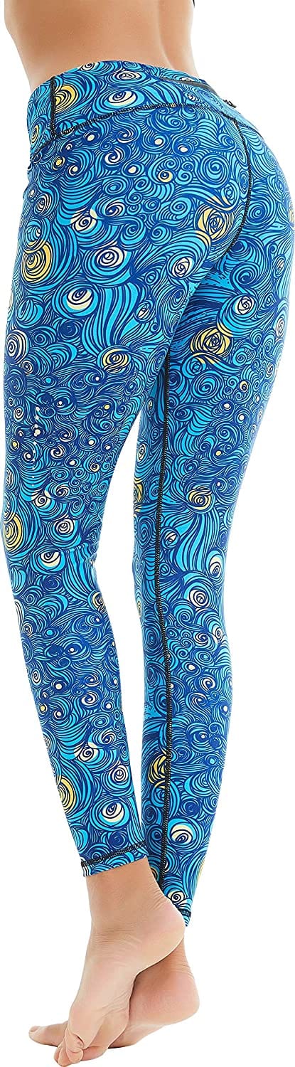Women's Yoga Pants Printed Running Tights,Workout Running Leggings Tummy Control